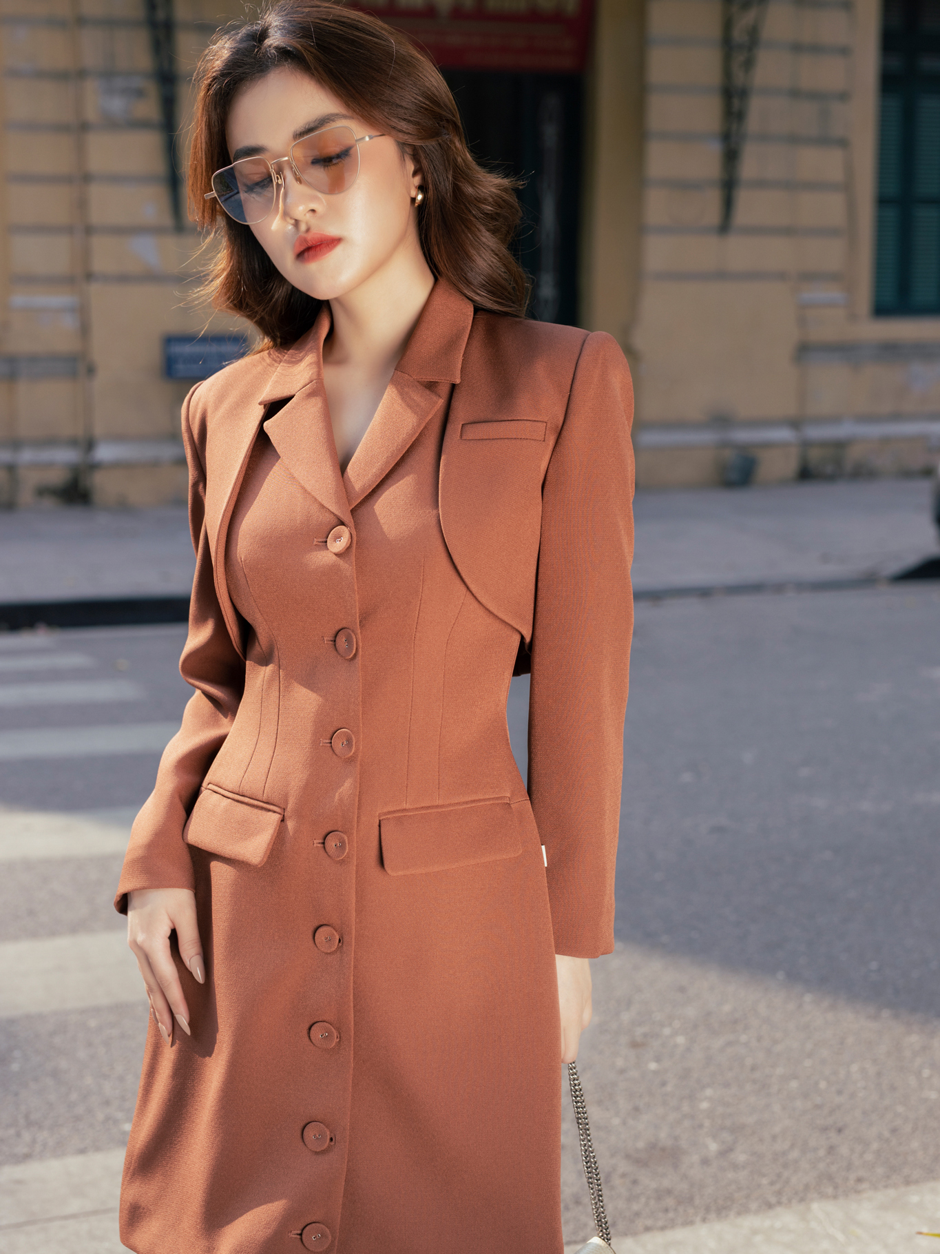 Sét Đầm Vest cổ 2 ve 1 hàng cúc