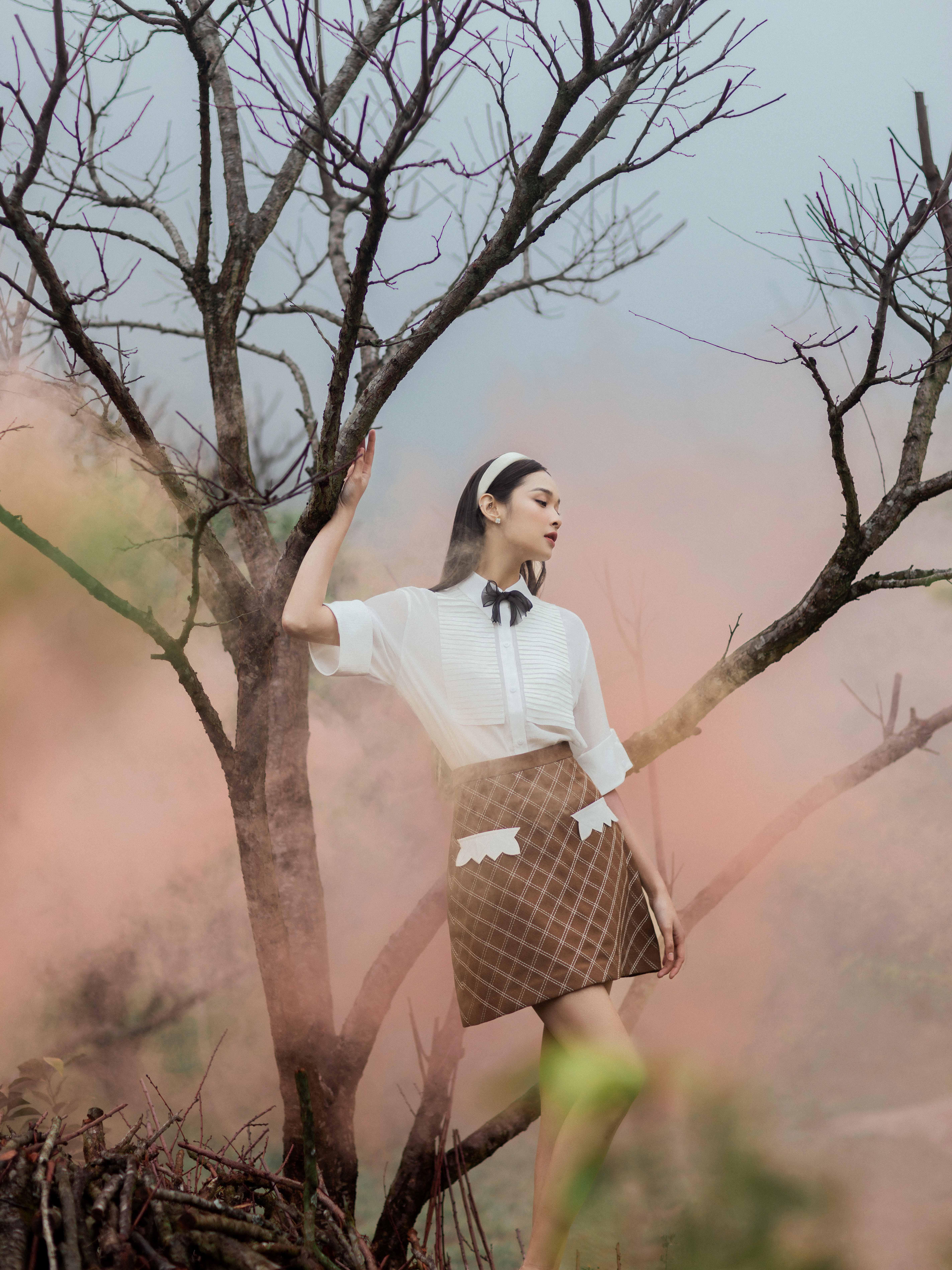 Áo sơ mi tay lỡ xếp ly ngực
