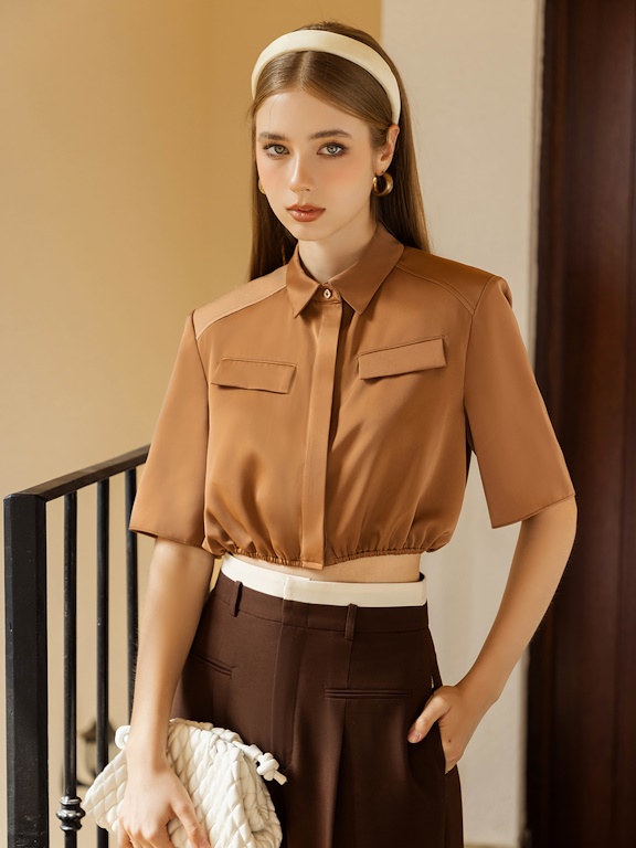 Áo sơ mi tay lỡ 2 túi ngực