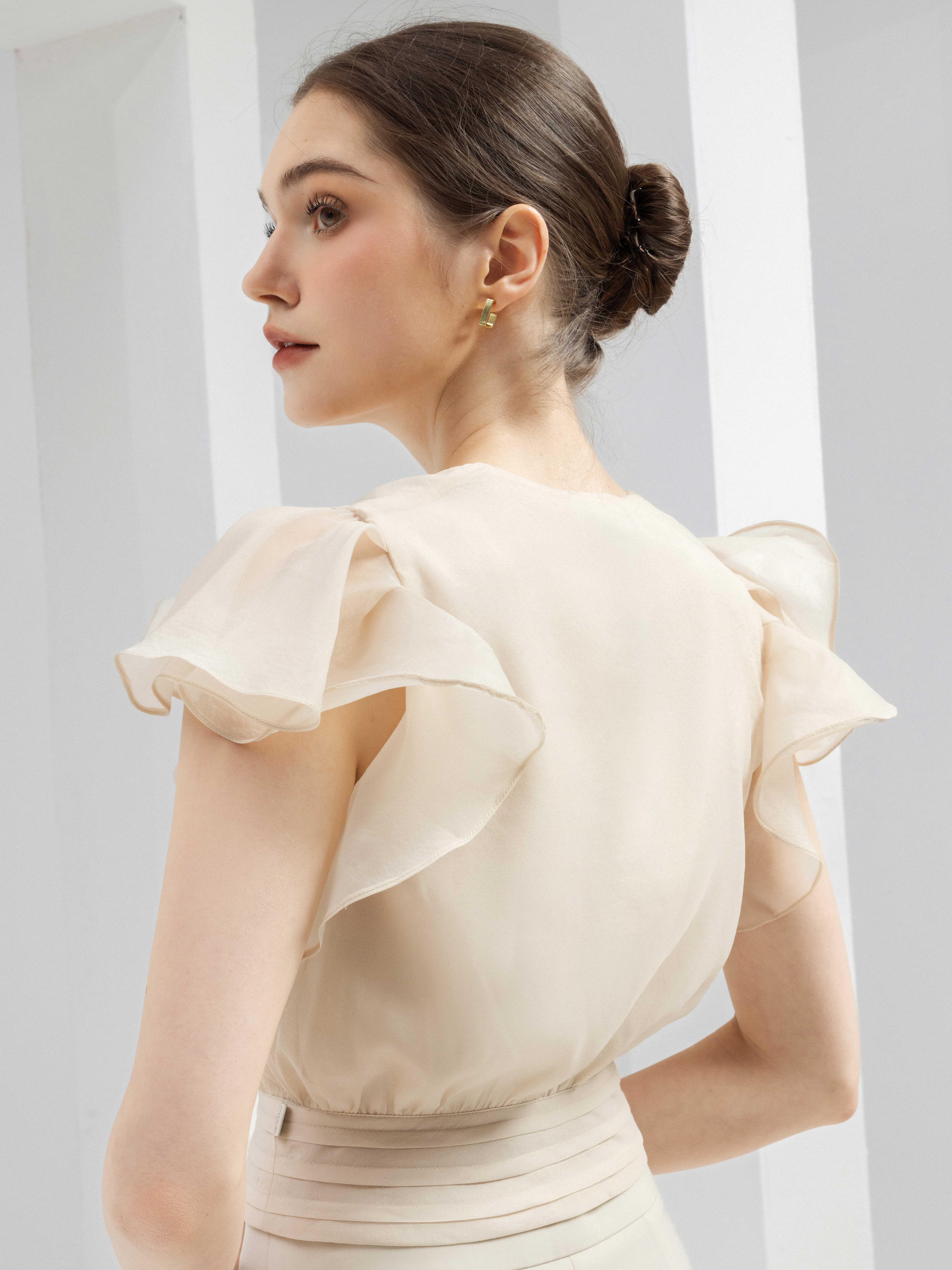 Áo croptop tay xòe thêu bông lúa