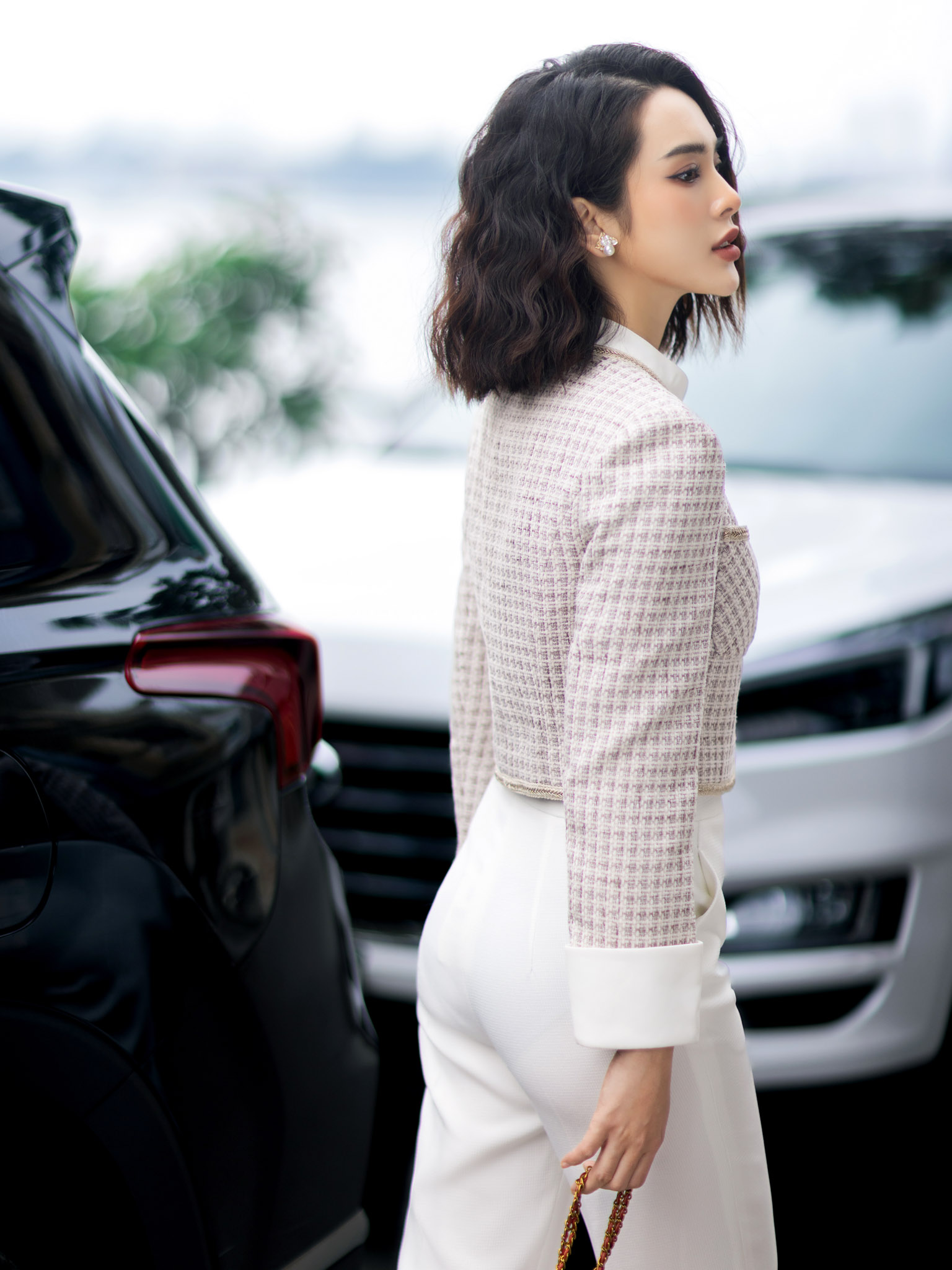 Áo khoác Croptop đè dây phối cổ đứng
