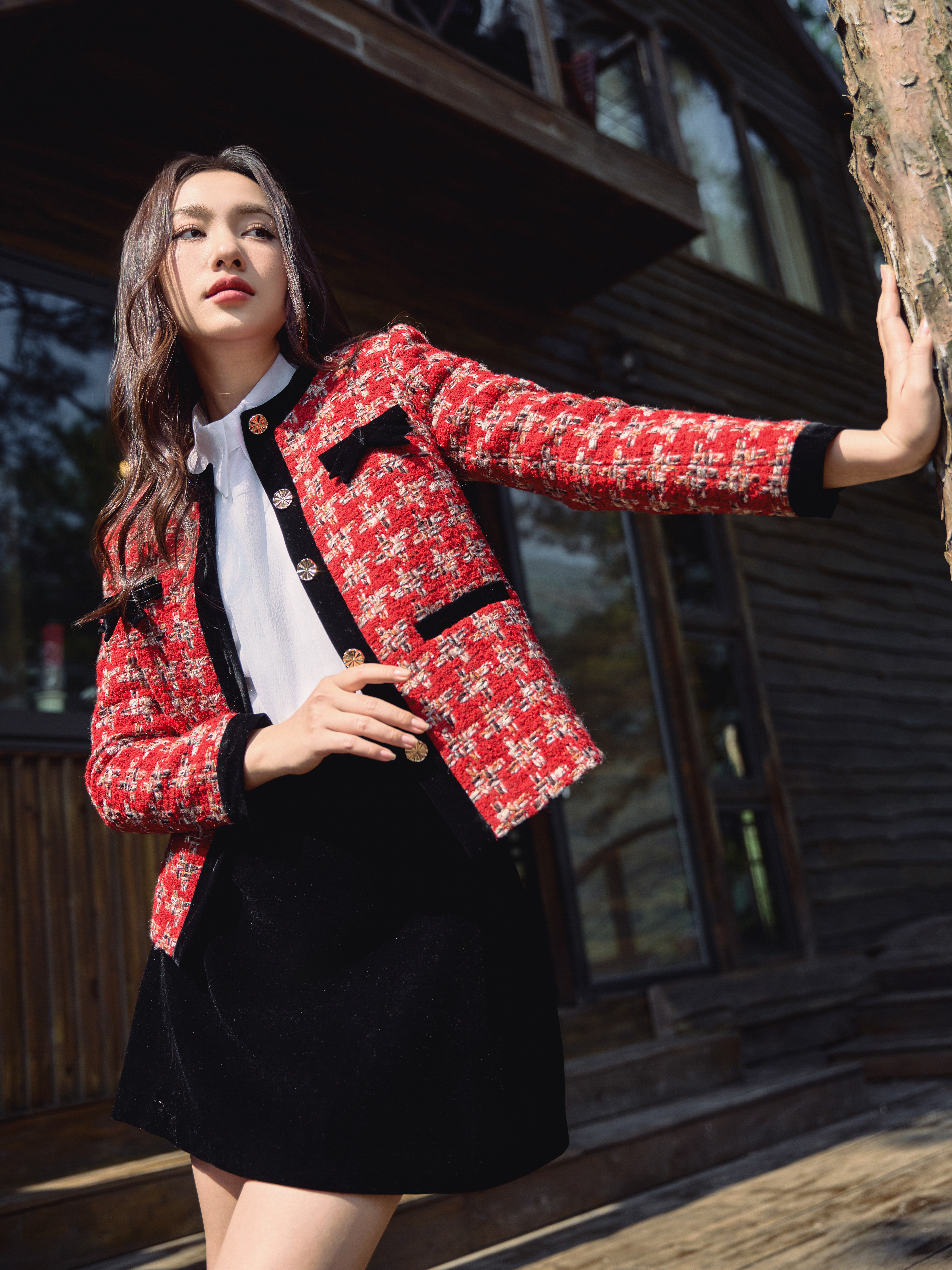 Áo khoác cổ tròn phối viền