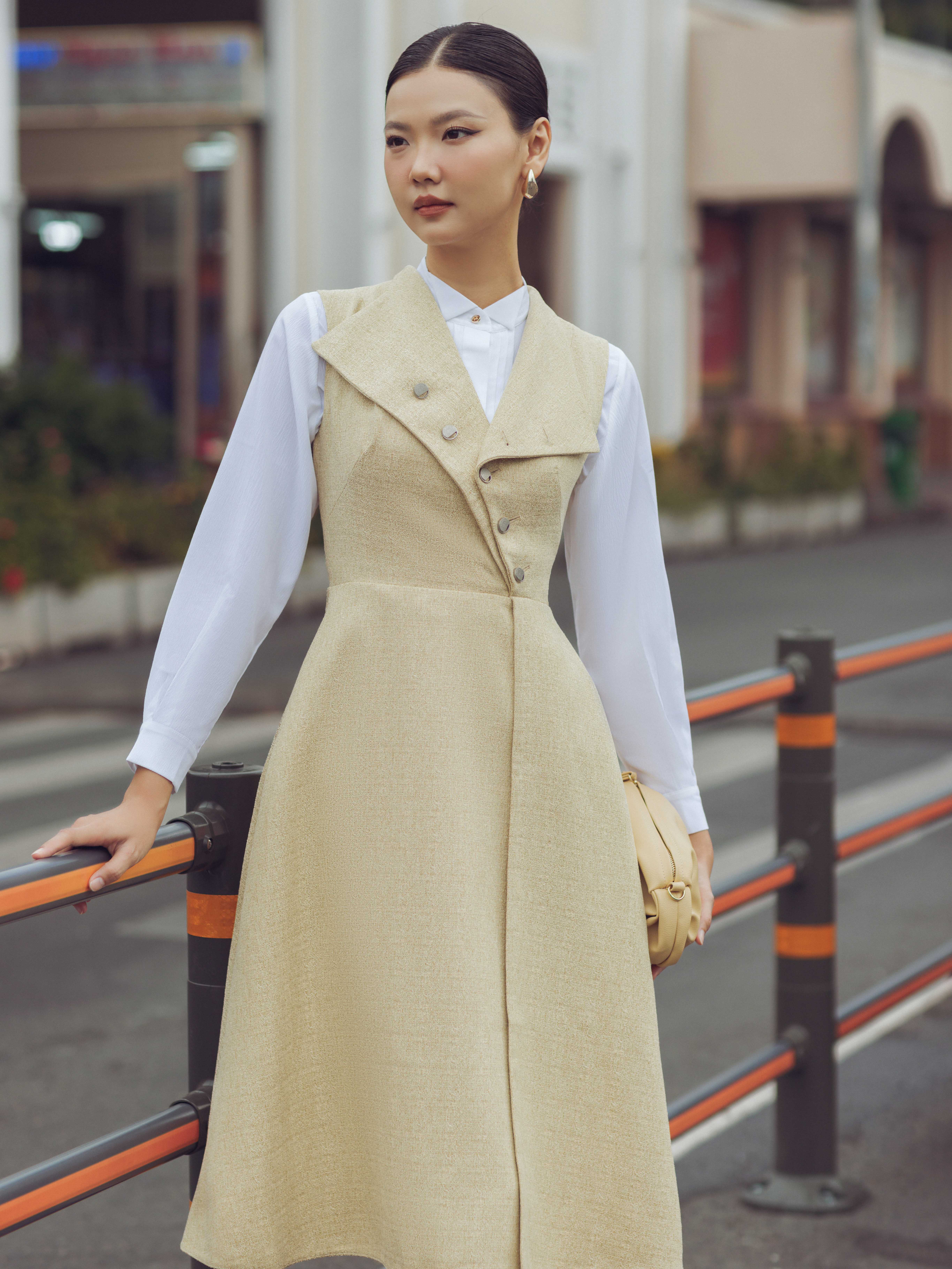 Váy đầm voan chấm bi kiểu Hàn Quốc không tay thắt nơ eo GLV003