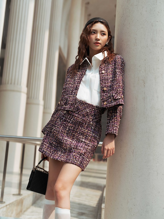 Chân váy dạ tweed cạp liền