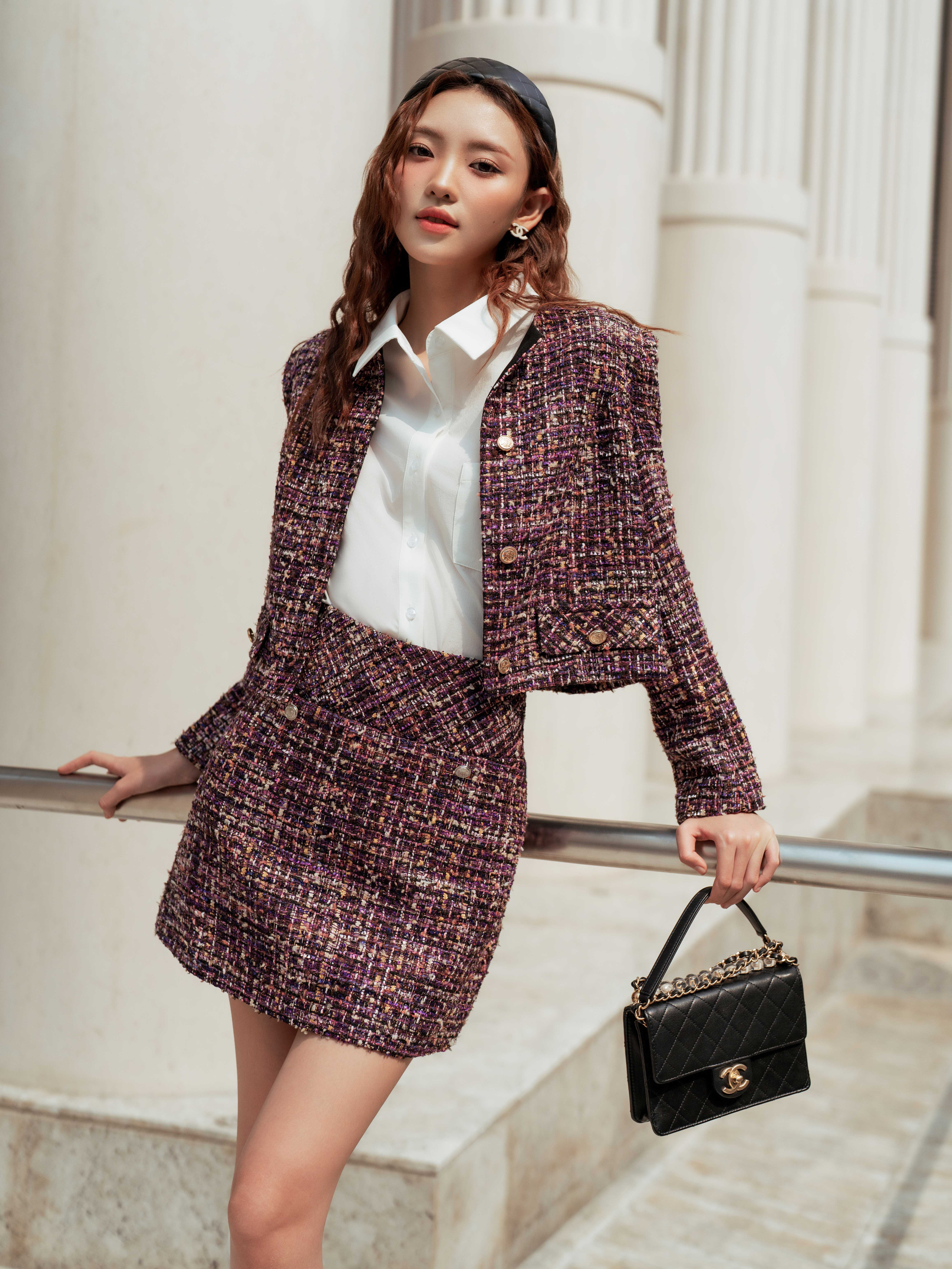 Chân váy dạ tweed cạp liền