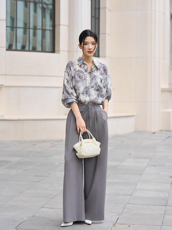 Quần suông cạp liền thắt dây đai