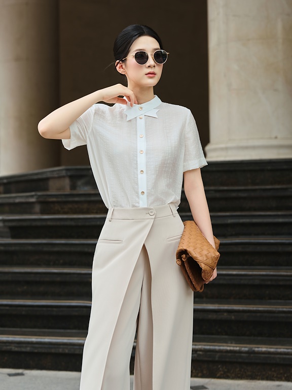 Áo sơ mi cộc tay cổ cách điệu