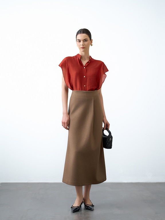 Chân váy midi xếp ly chéo