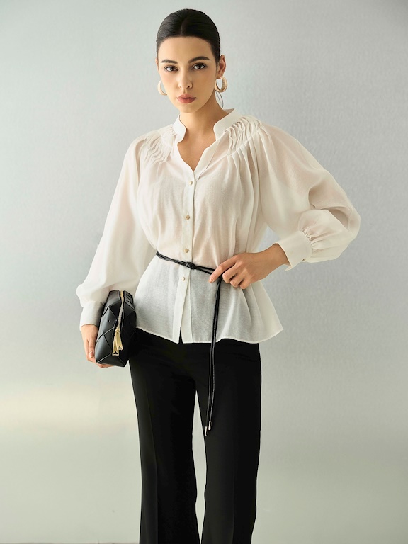 Áo cổ tàu xếp ly vai