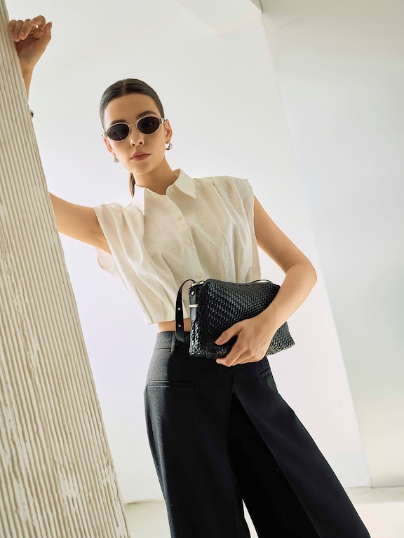 Áo sơ mi lửng xếp ly cầu vai + gấu áo_CV.2-1010