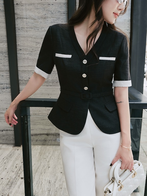 Áo ký giả tay cộc phối viền