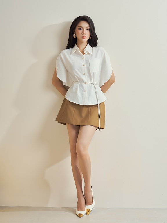 Áo sơ mi cổ đức bản to tay cánh hồng