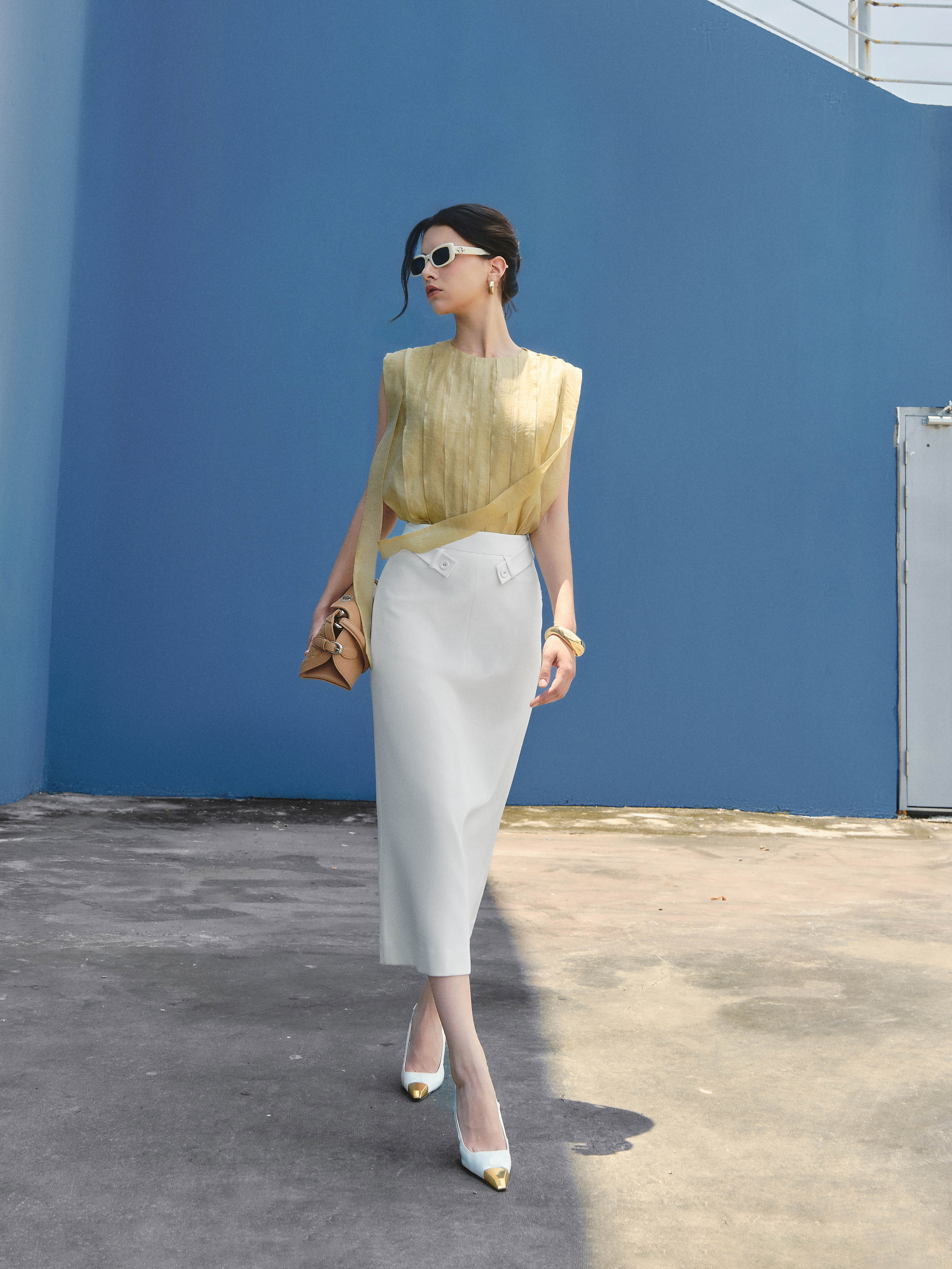 Áo tay chờm xếp ly trước