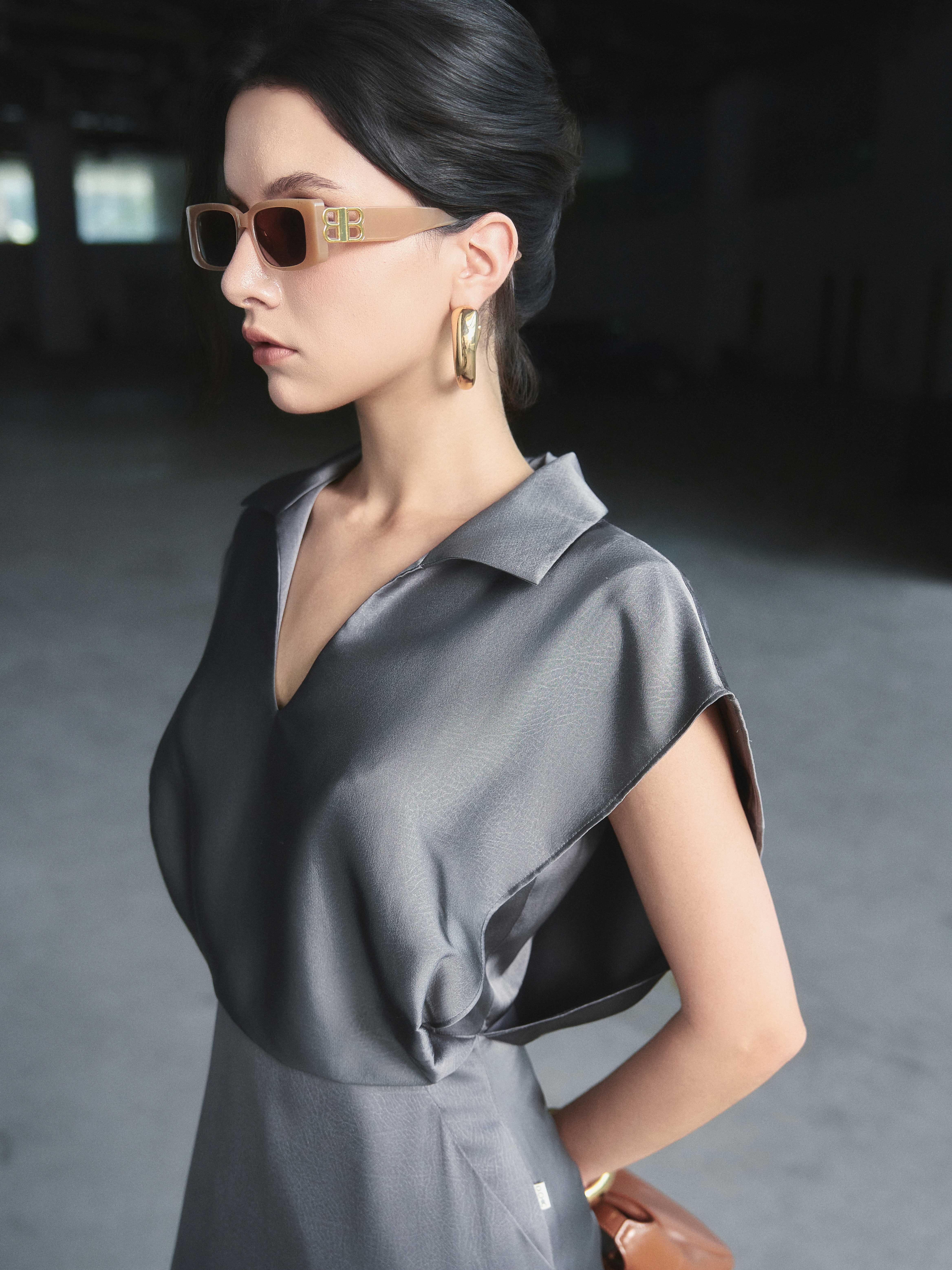 Váy lụa tay chờm