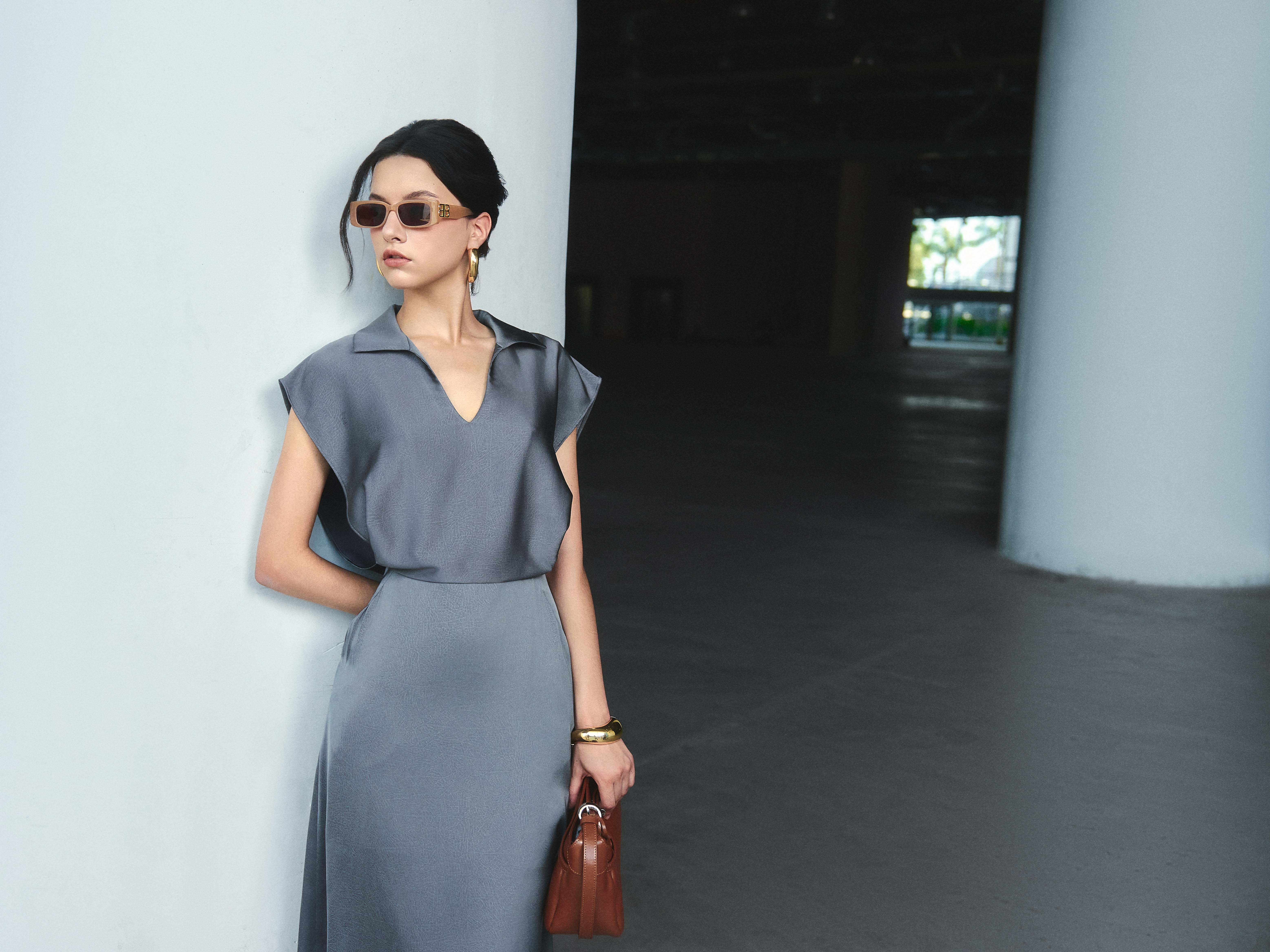 Váy lụa tay chờm