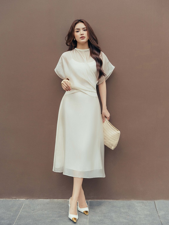 Váy tơ tay chờm rúm eo