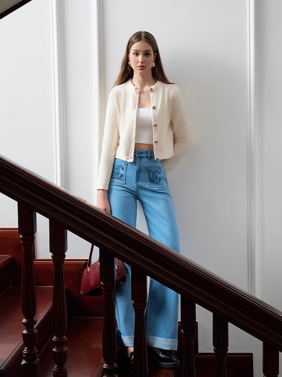 Quần Jean ống suông gấu lật túi thêu DC-DC11