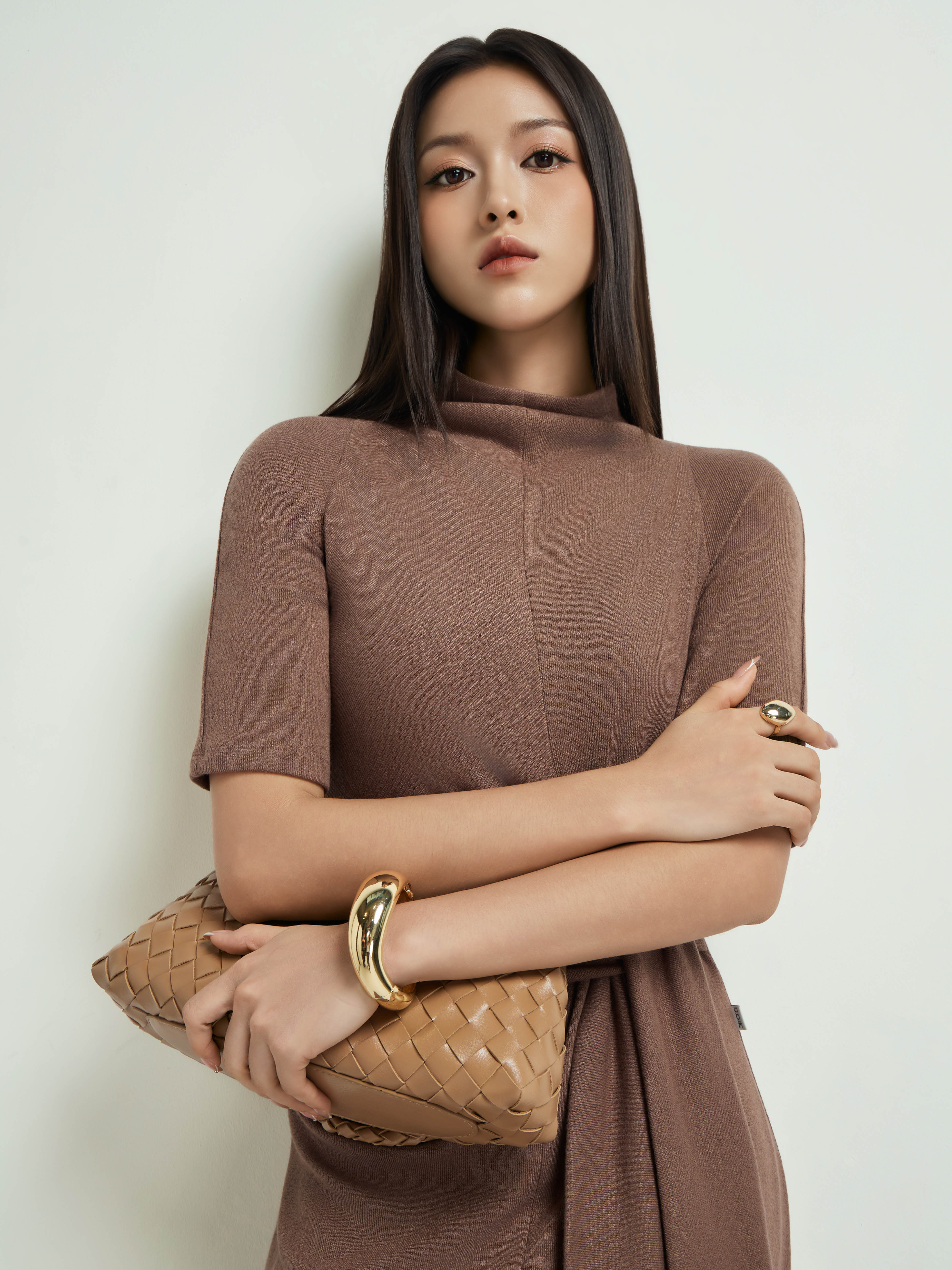 Váy len tay cộc thắt dây eo