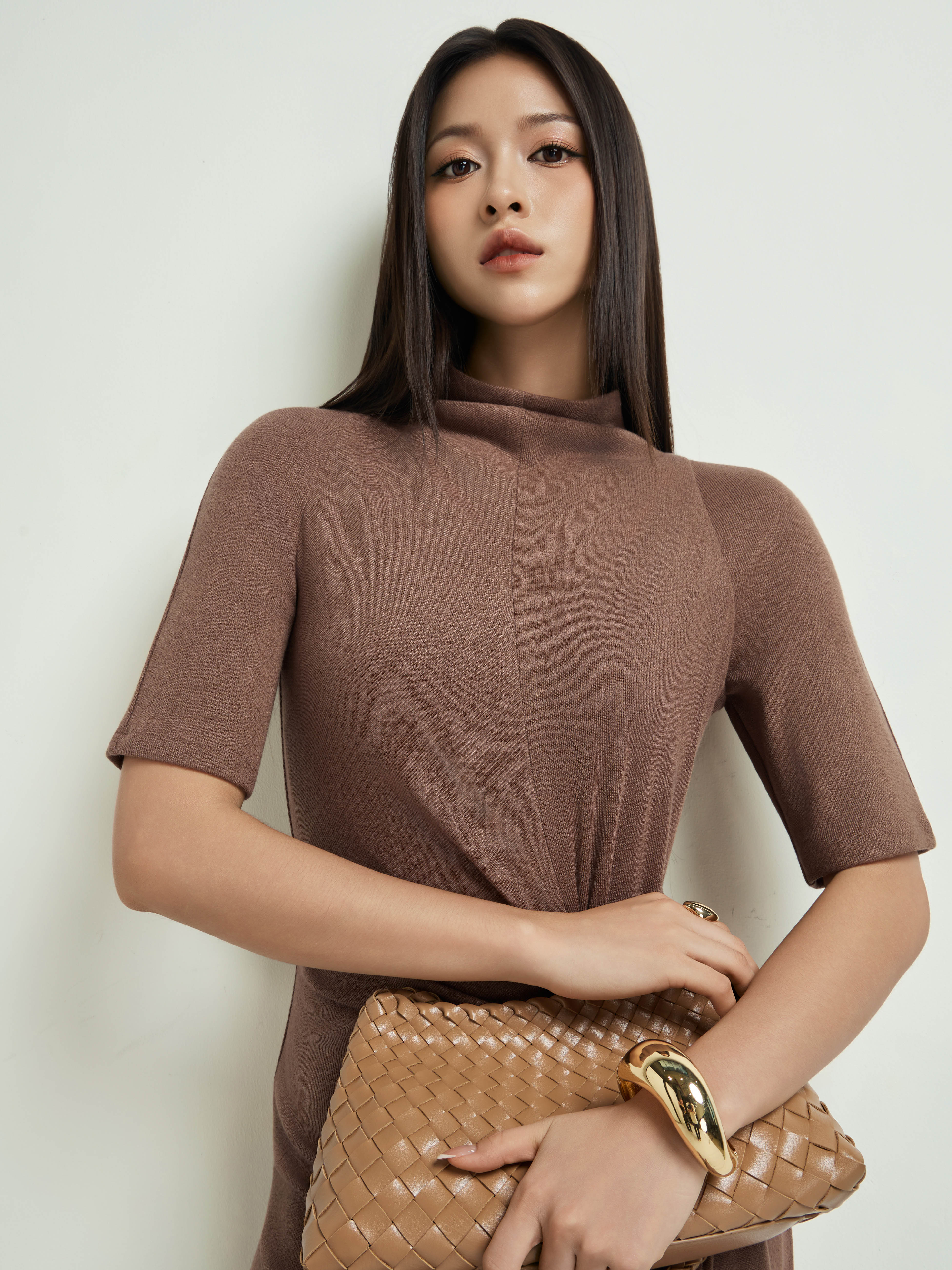 Váy len tay cộc thắt dây eo