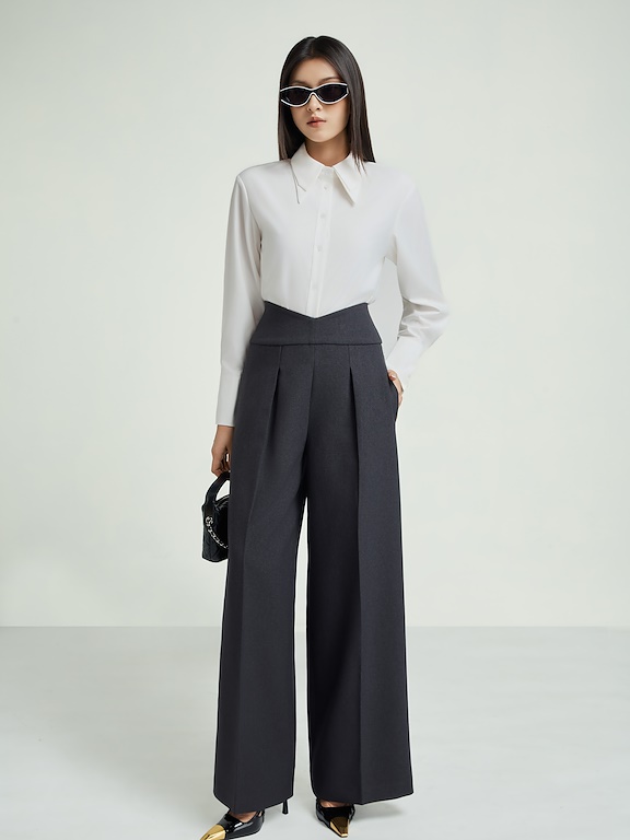 Quần suông xếp ly súp giữa cạp sẻ V