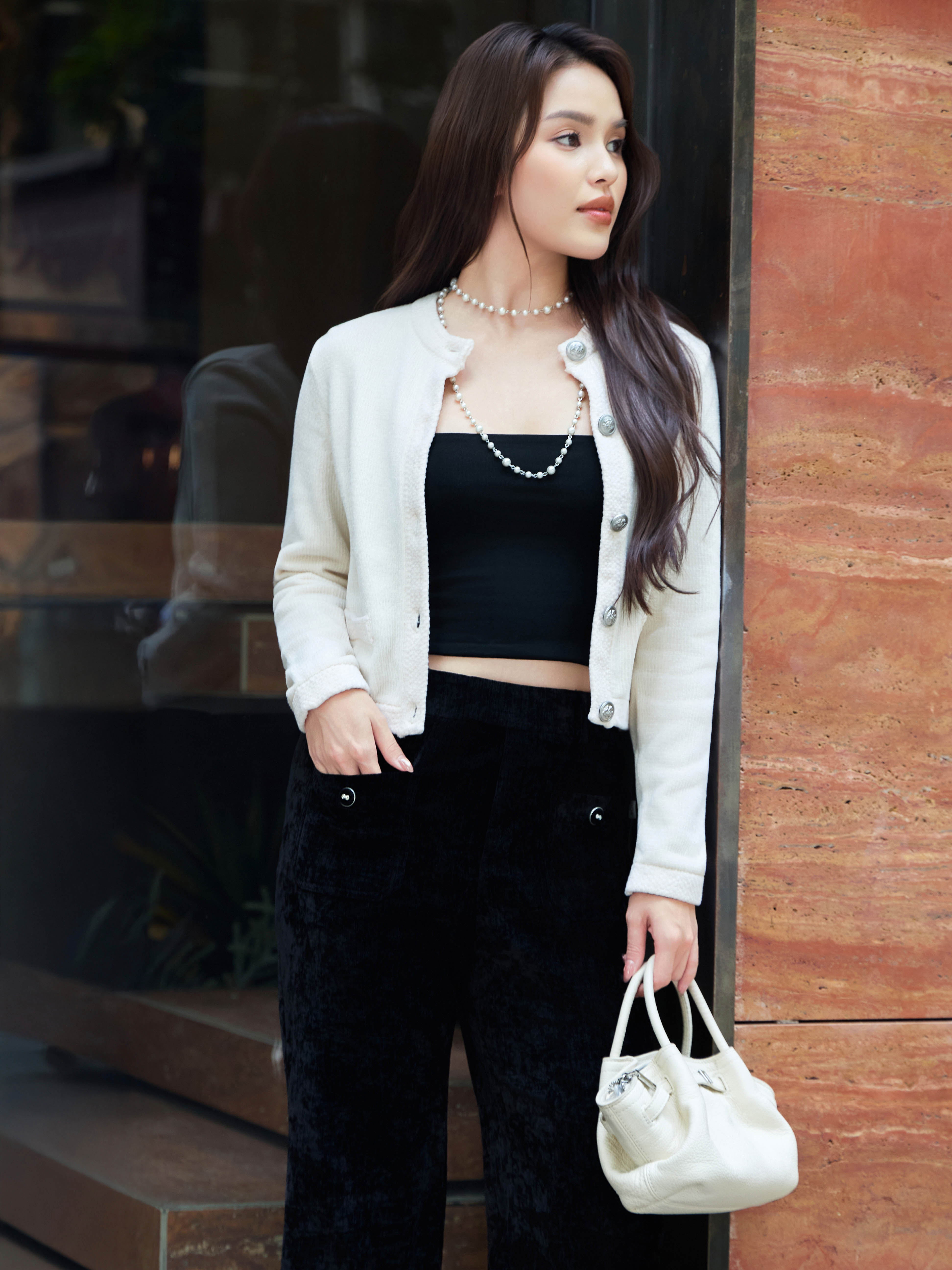 Quần nhung loang ống đứng