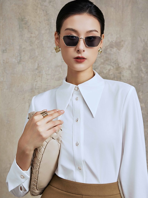 Áo sơ mi cổ đức bản to dài tay