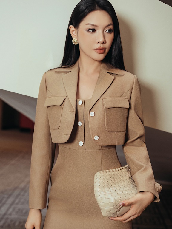 Áo vest ngắn 2 túi + nắp túi ngực cổ 2 ve_V.1-3855