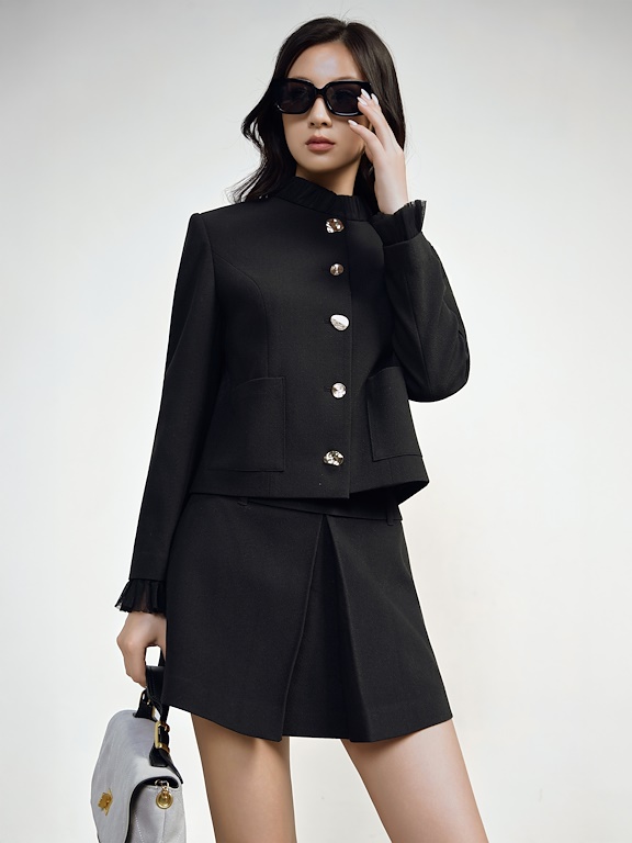 Áo vest dáng ngắn cổ tàu phối  măng sét tay và cổ_CV.1-1216