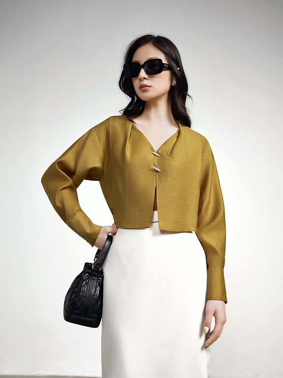 Áo 2 tà cổ gập dài tay