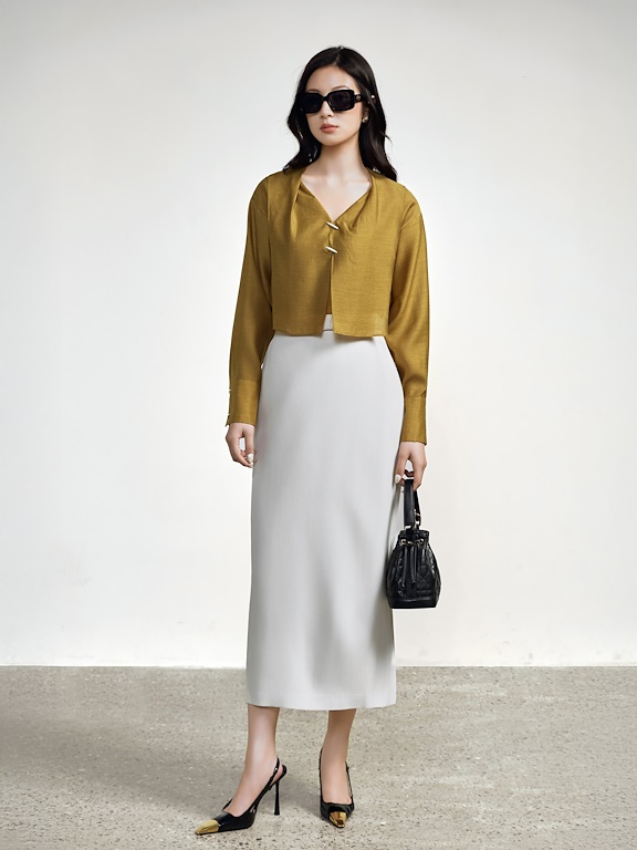 Chân váy midi ôm cạp cách điệu