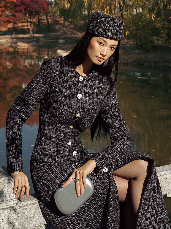 Váy tweed basic dáng dài