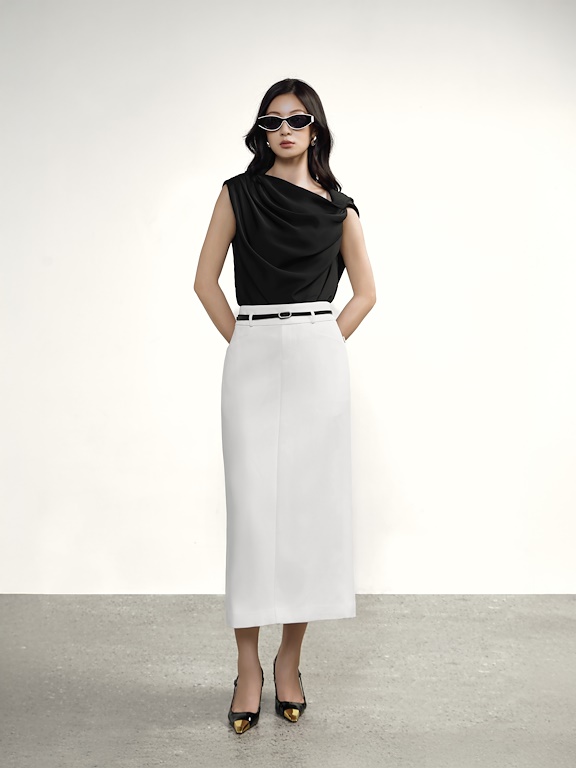 Chân váy midi cạp bản to