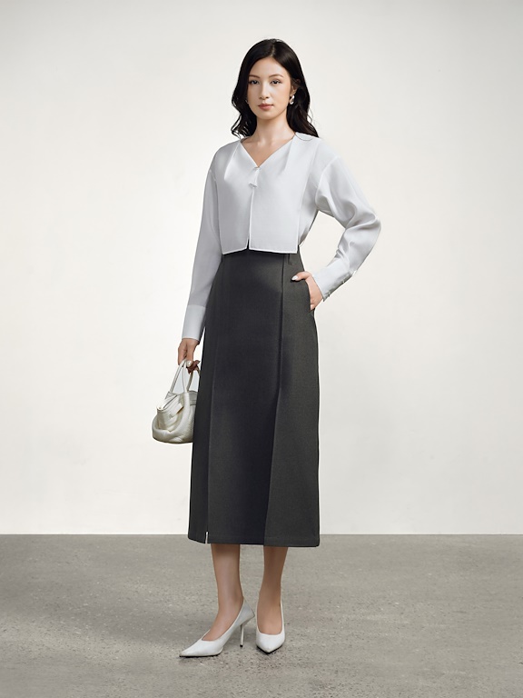 Chân váy midi xẻ 2 tà trước