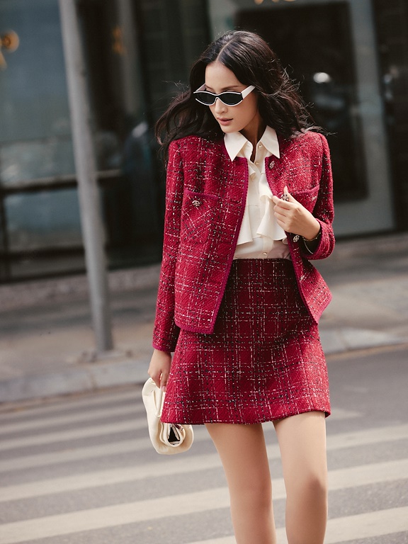 Áo dạ tweed kẻ  phối viền 2 túi ngực_CV.5-1202