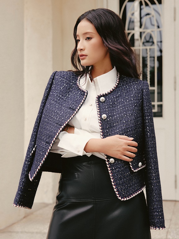 Áo vest cổ tròn phối dây trang trí