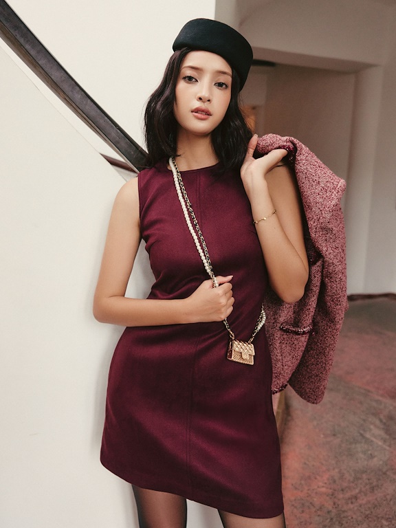 Váy da lộn A ngắn không tay