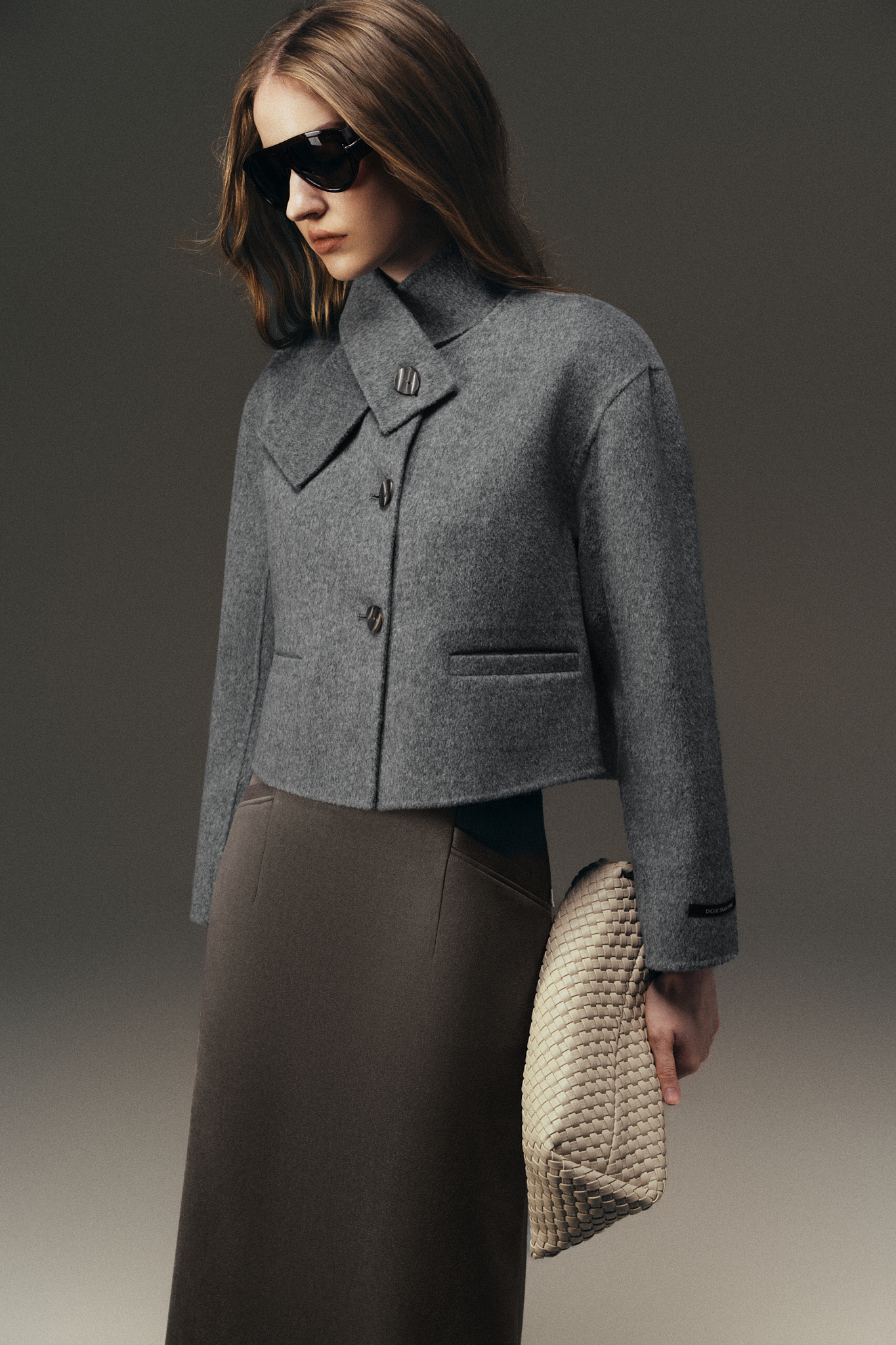 Áo dạ handmade cổ khăn dáng ngắn