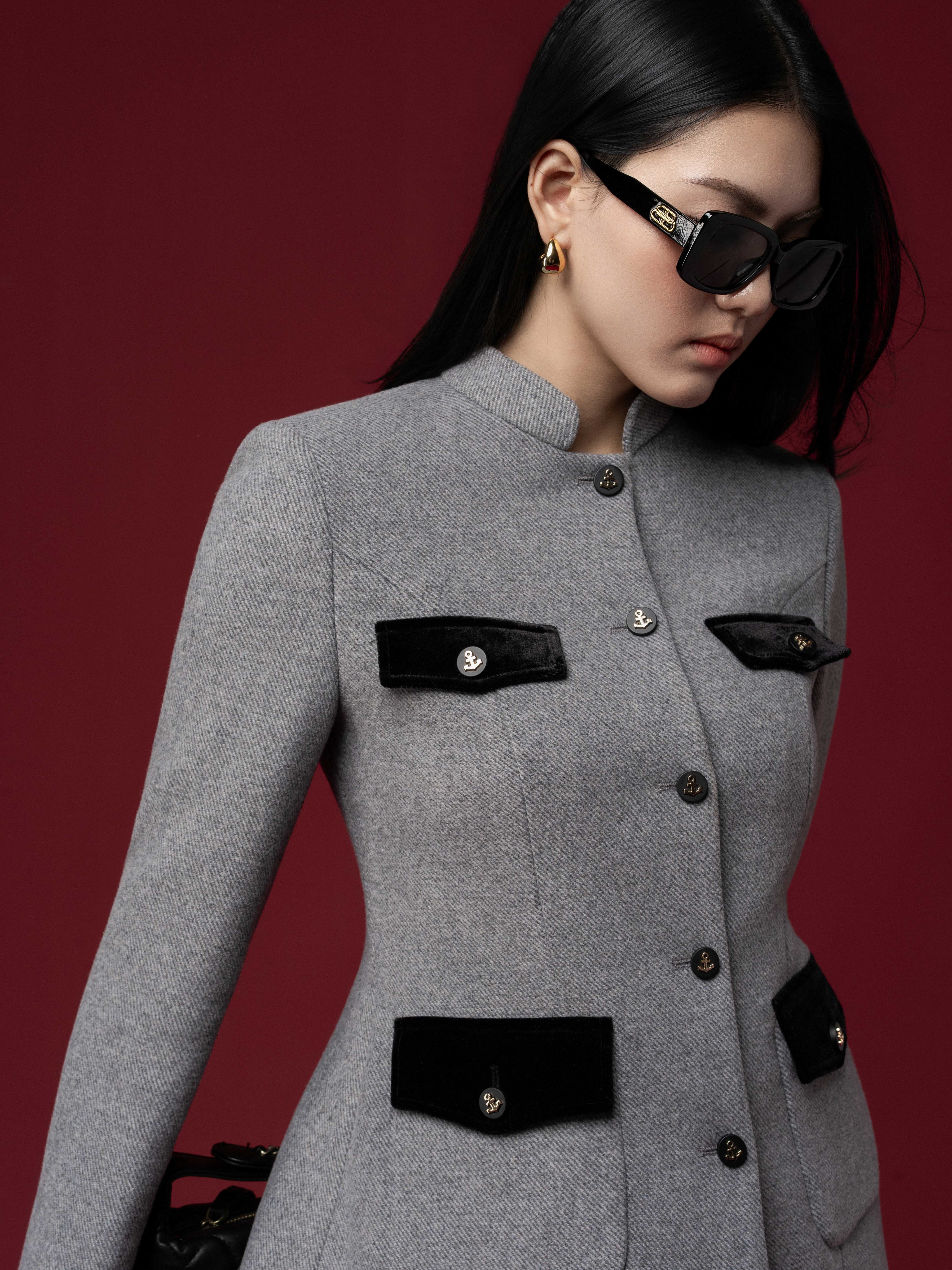 Áo vest cổ tàu phối nắp túi_CV.1-1180