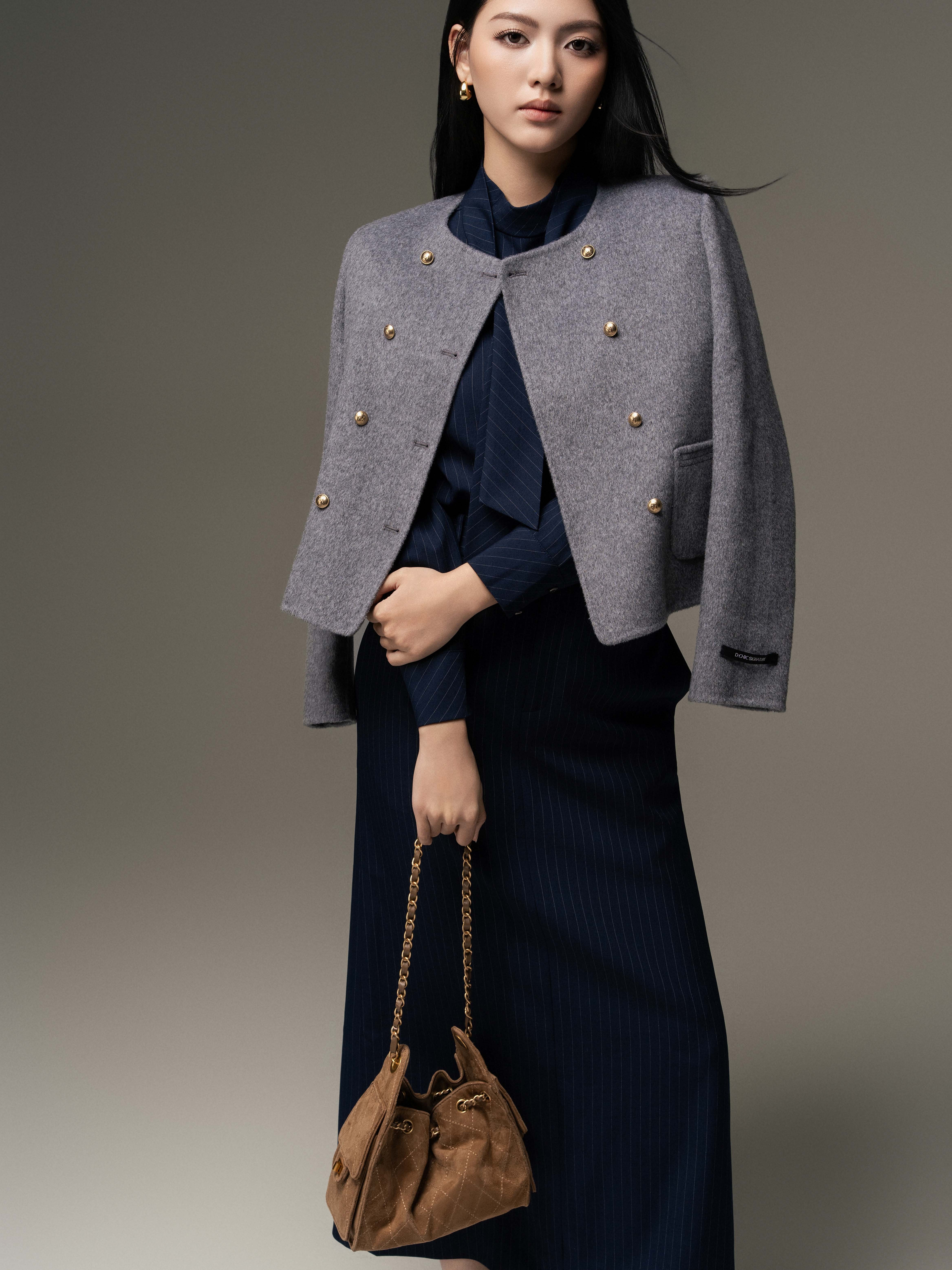 Áo dạ handmade 2 túi ốp trước 2 hàng cúc