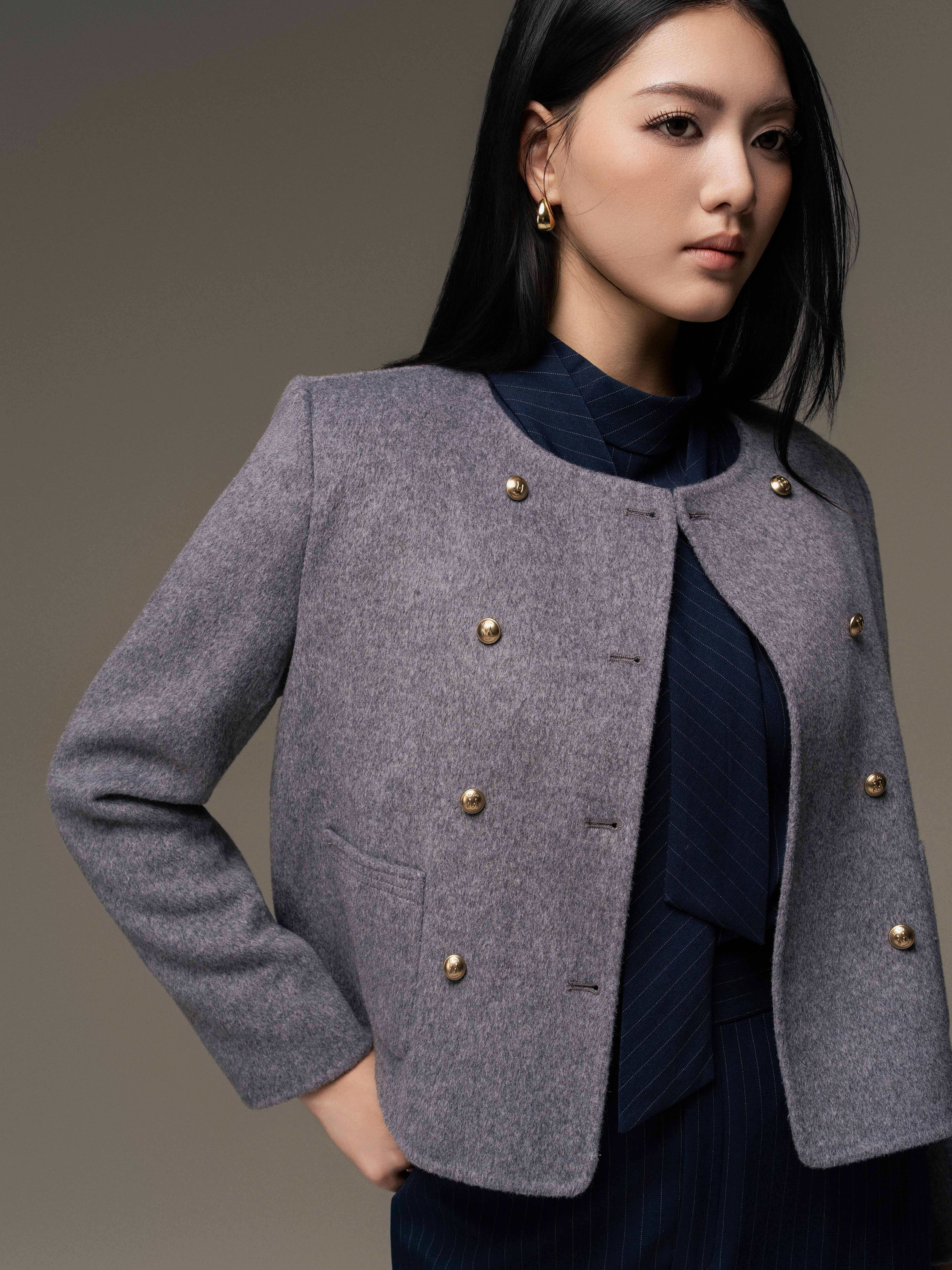 Áo dạ handmade 2 túi ốp trước 2 hàng cúc