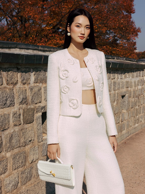 Áo 2 dây tweed croptop hoa nổi_AV.5-1026 + Q.5-918