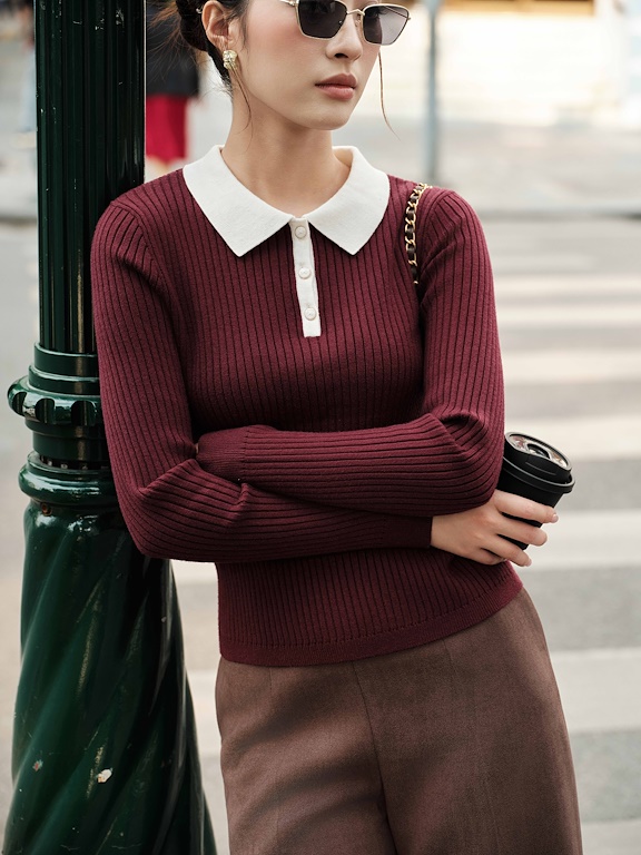 Áo len bổ trụ phối cổ trắng-DHC250