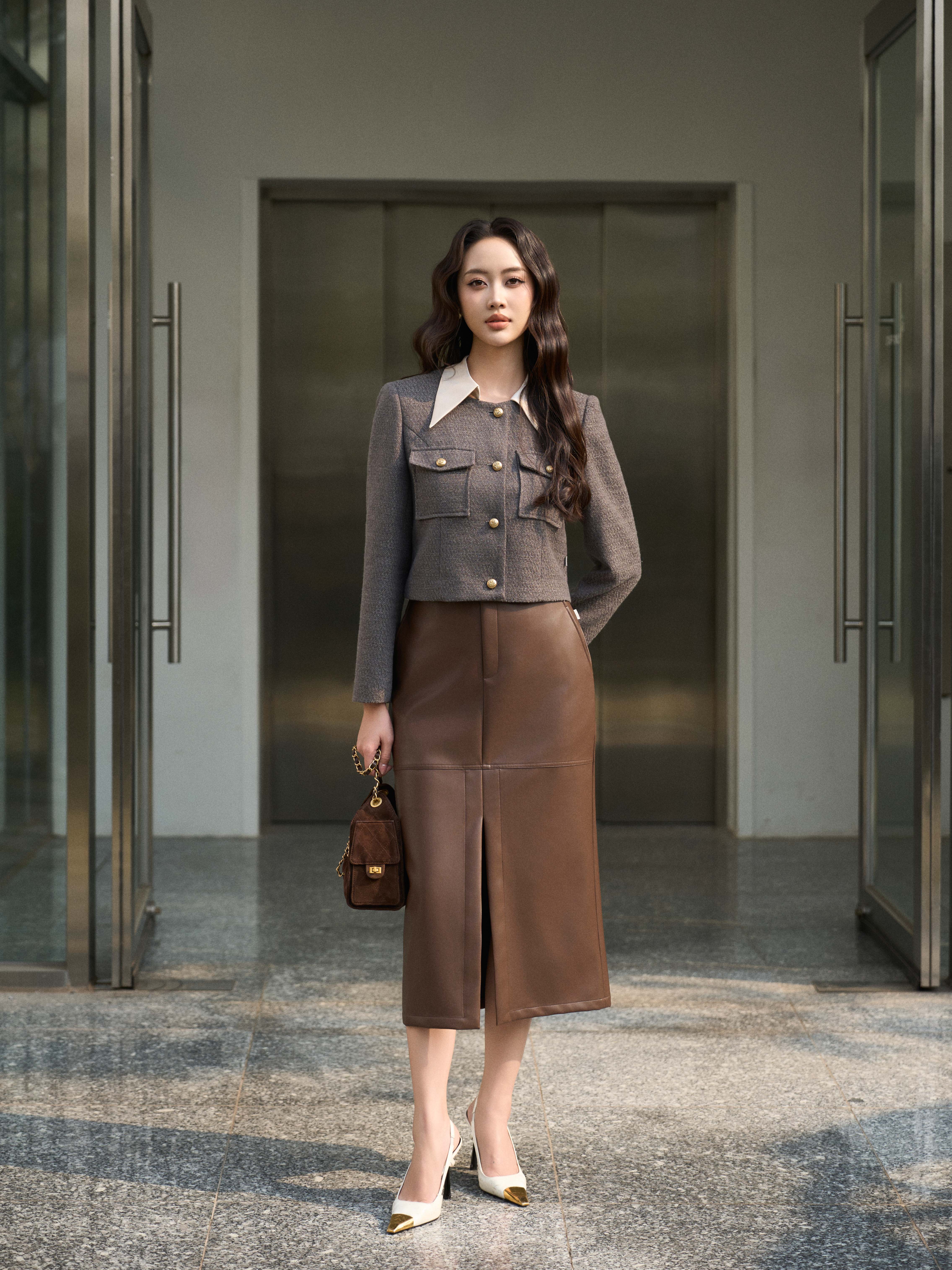 Áo vest cổ tròn 2 túi ngực