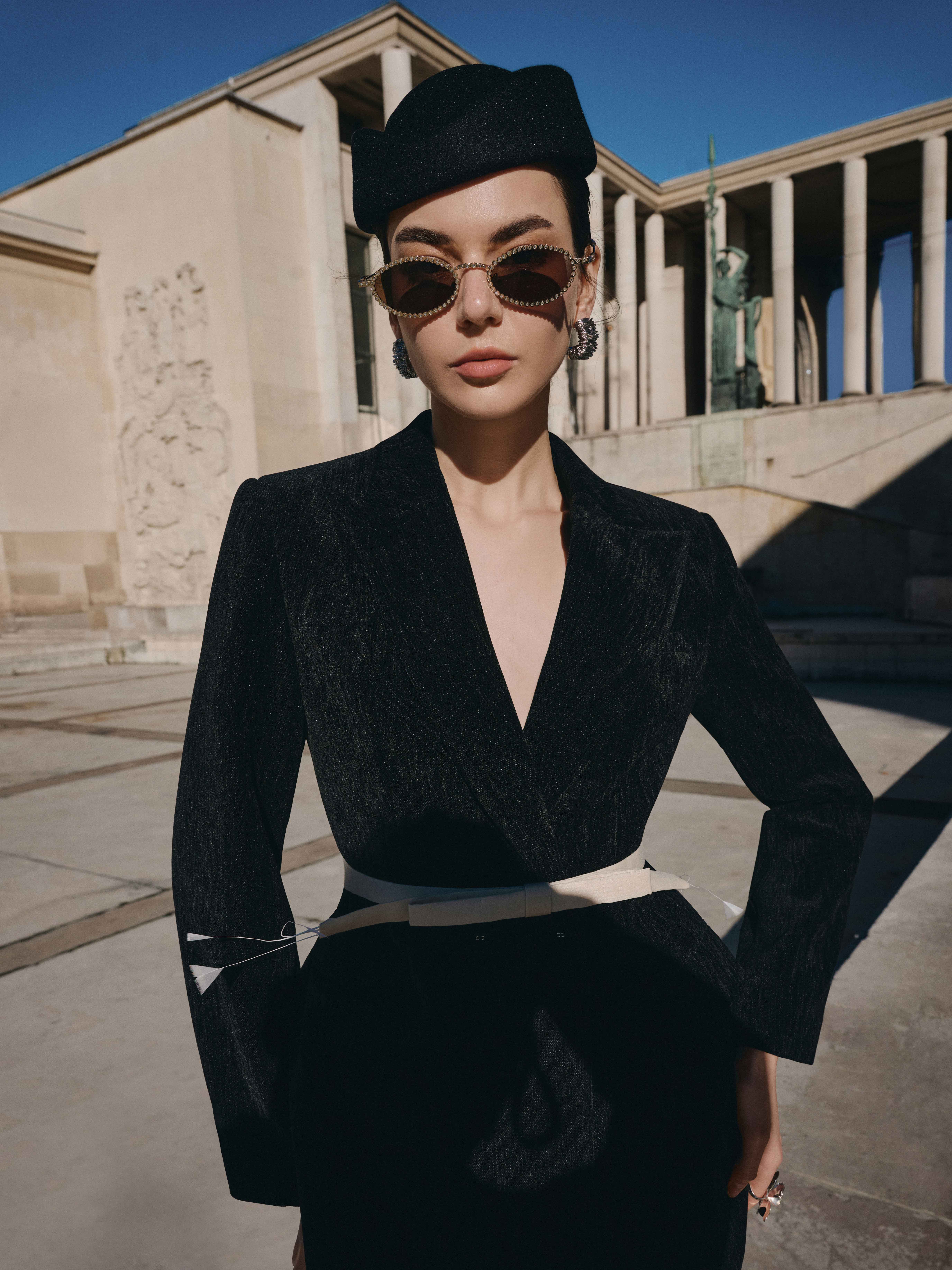 Áo vest nhung cổ 2 ve kèm dây đai nơ