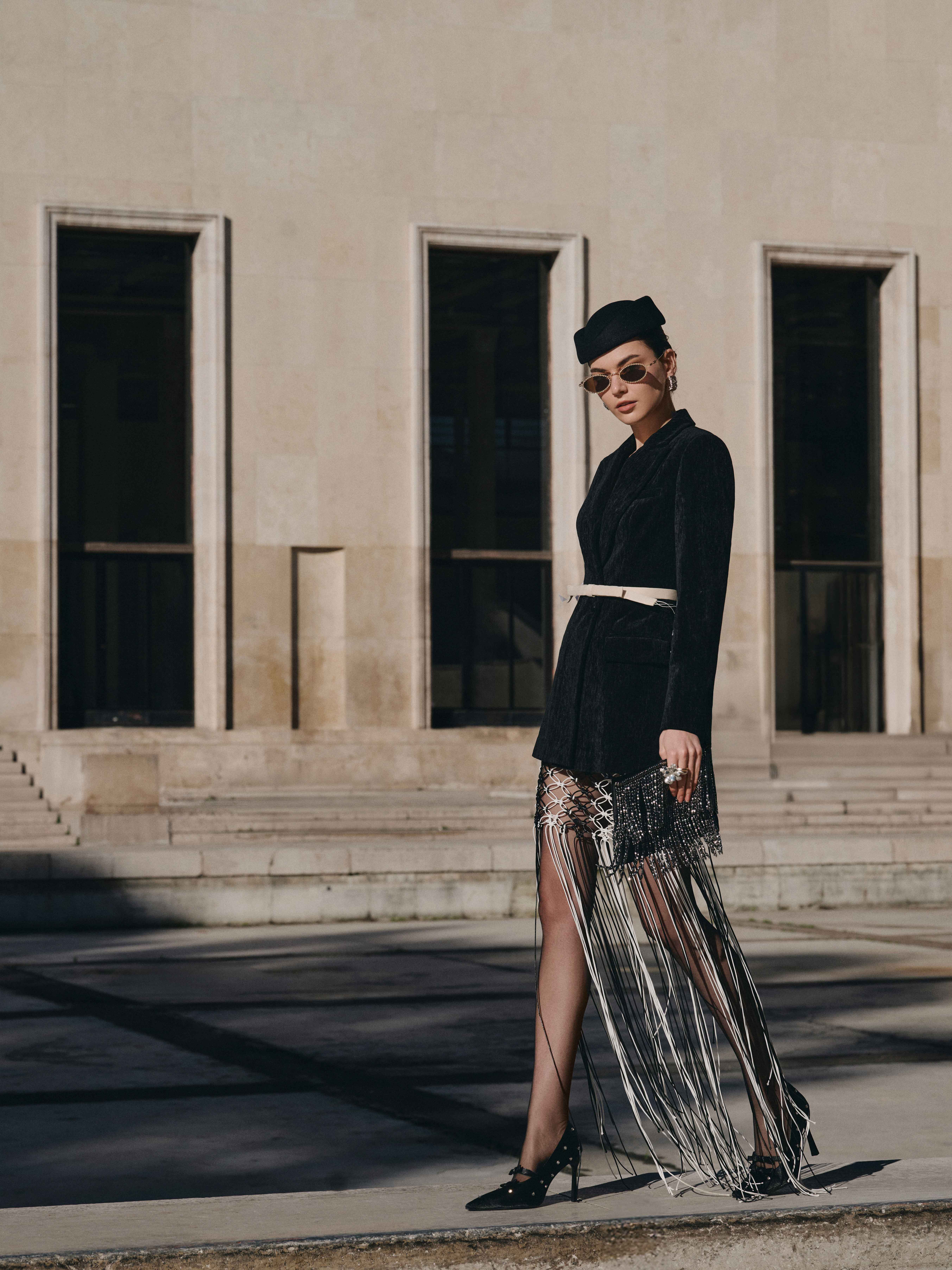 Áo vest nhung cổ 2 ve kèm dây đai nơ