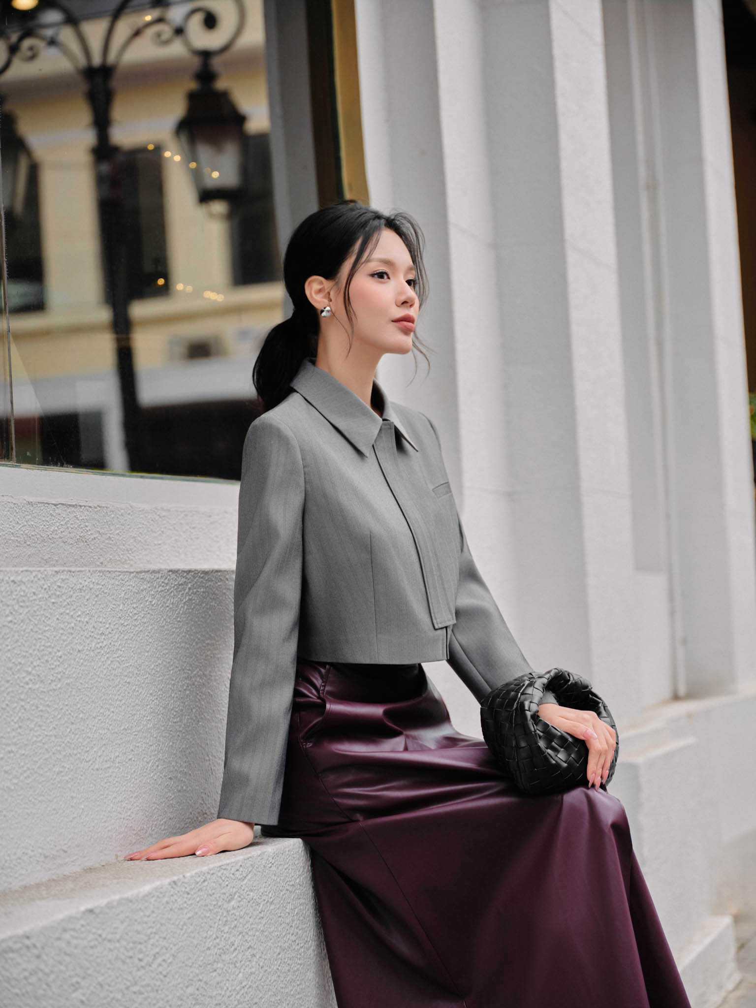 Áo jacket cổ đức túi cơi ngực