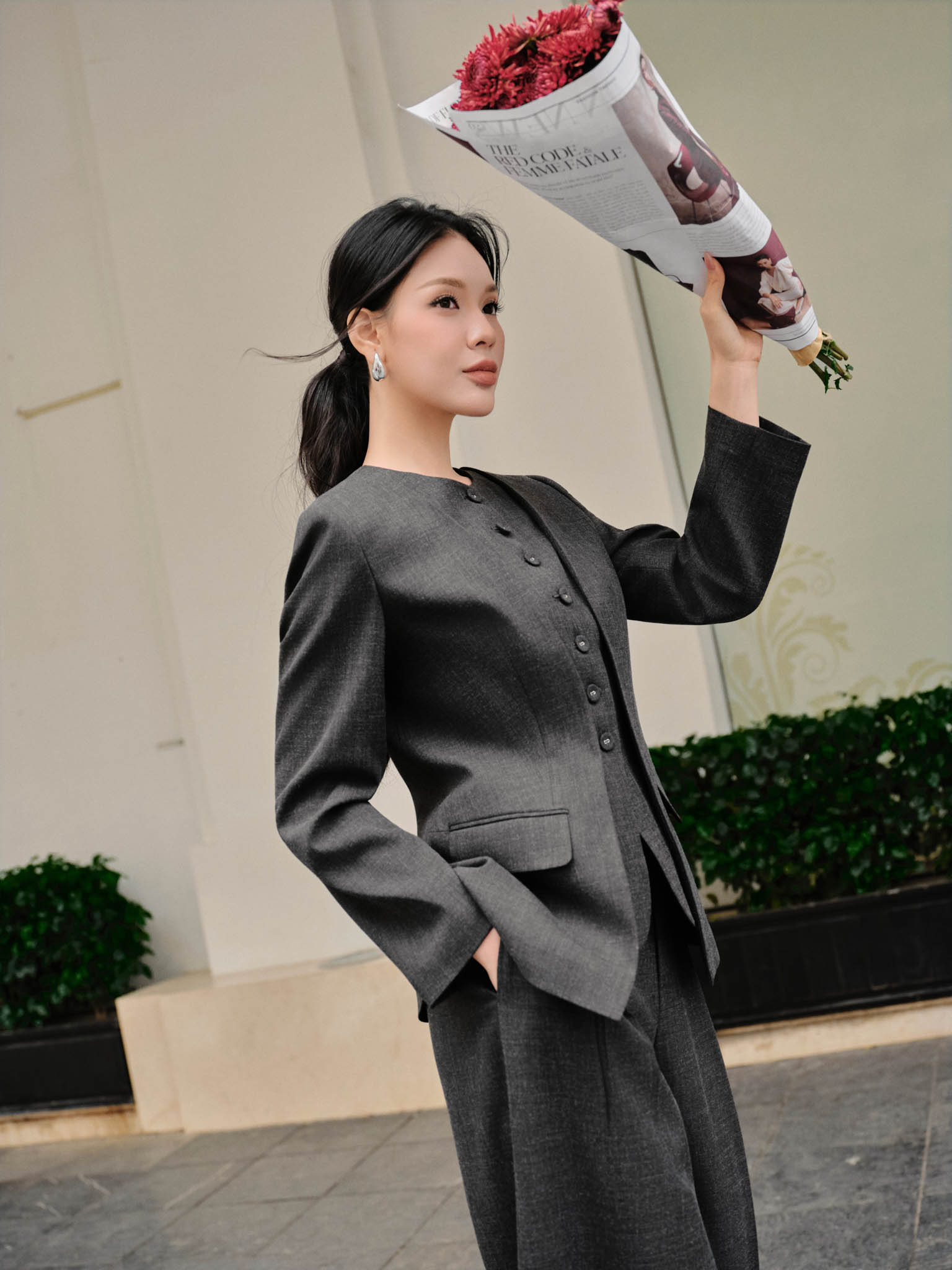 Áo vest cổ tròn 2 vạt rời