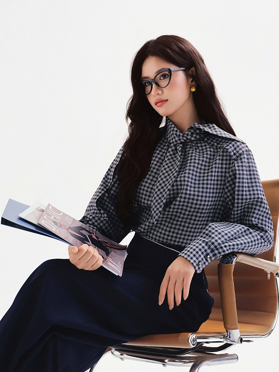 Áo kẻ cổ nơ tay dài