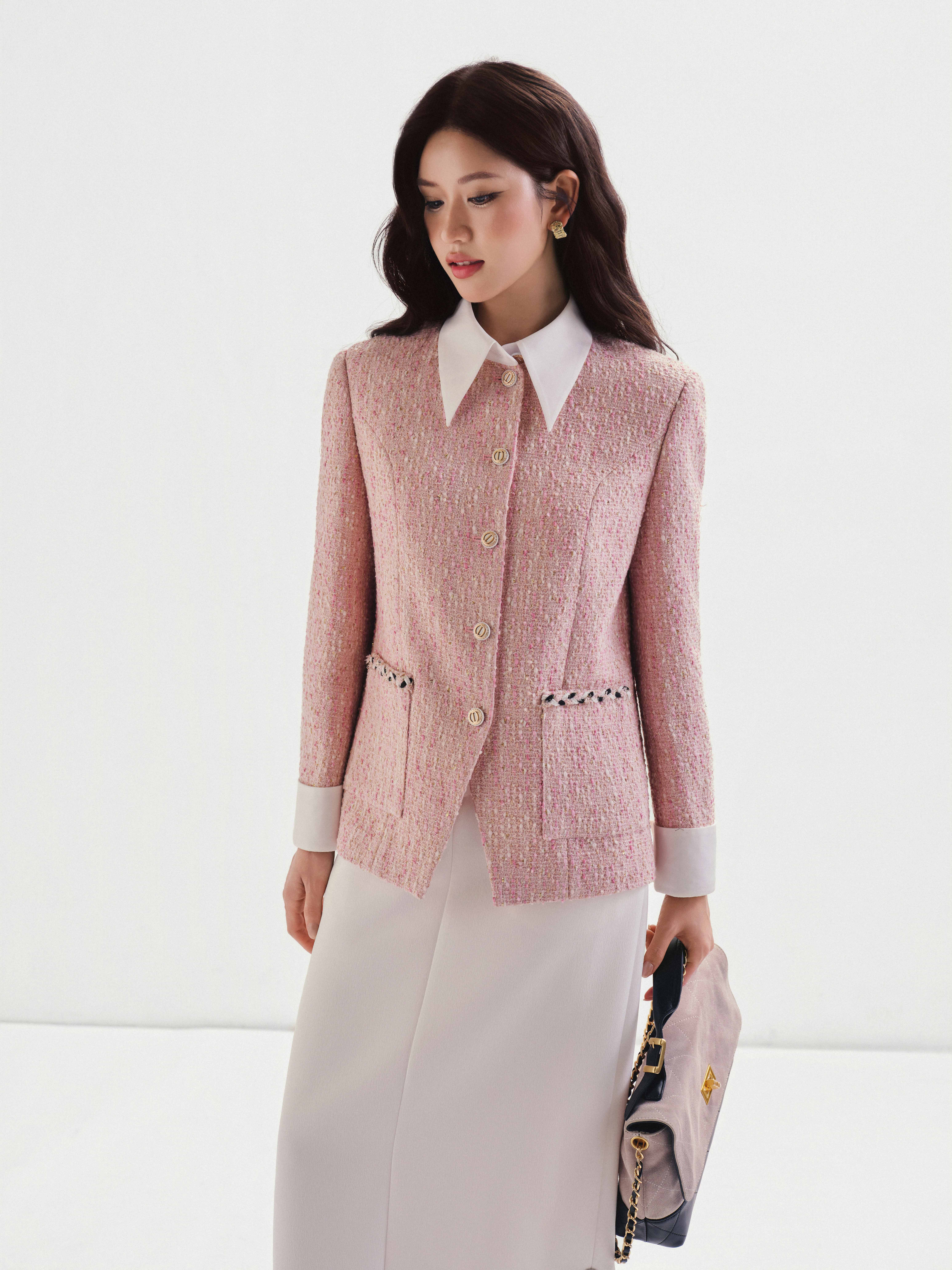 Áo vest dạ tweed phối cổ và tay