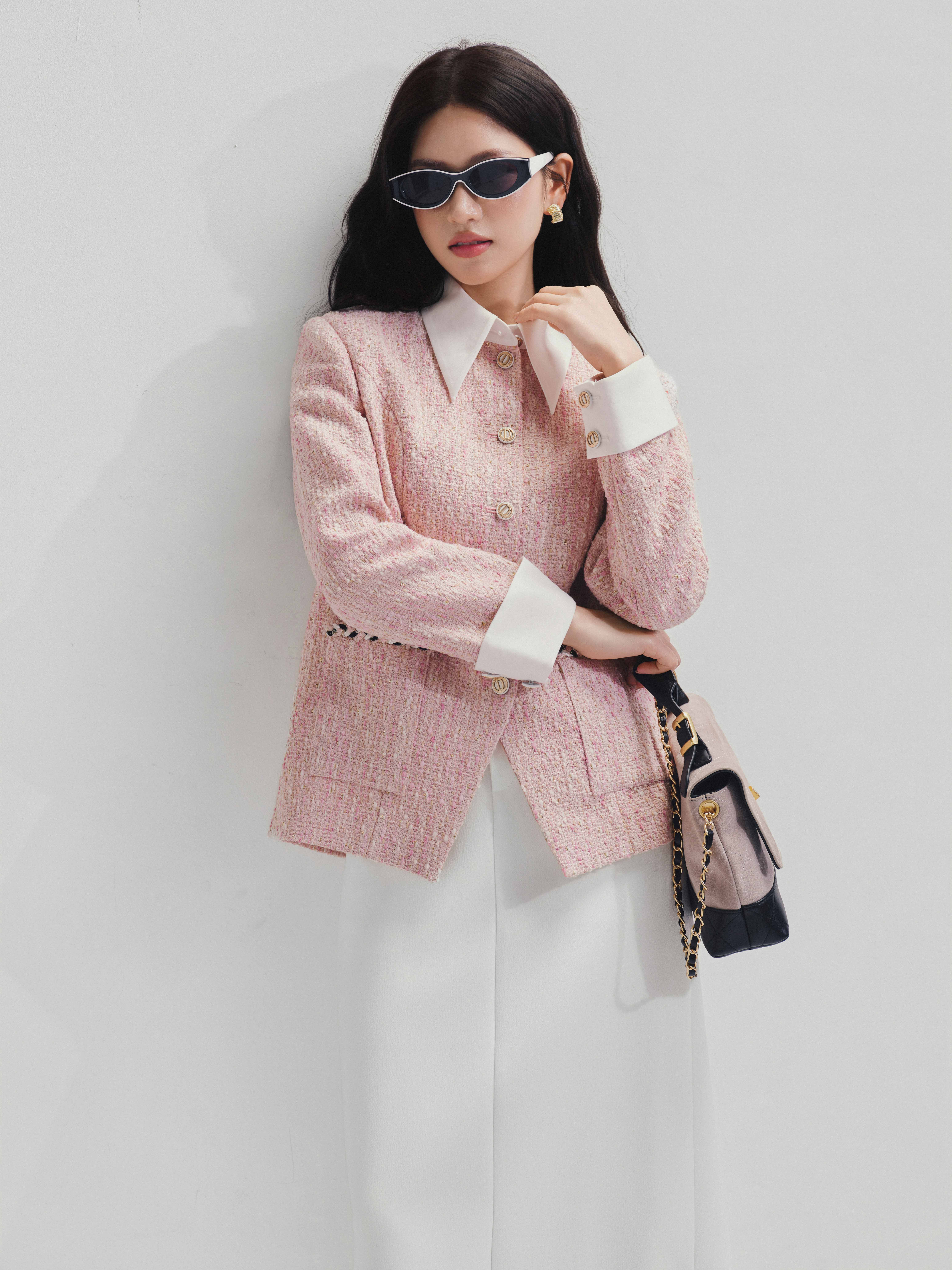 Áo vest dạ tweed phối cổ và tay